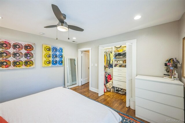 7340 W 32nd Ave, Wheat Ridge, CO 80033 - bedroom featuring wood finished floors, recessed lighting, a closet, and a ceiling fan