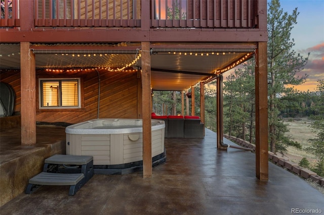 view of patio featuring a hot tub