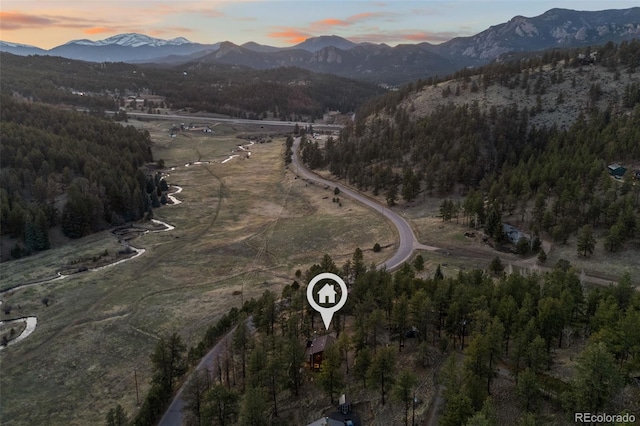 31214 Evans View Ln, Pine, CO 80470 - aerial view at dusk of a mountain view and a wooded view