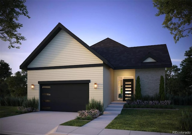 contemporary home featuring concrete driveway and an attached garage