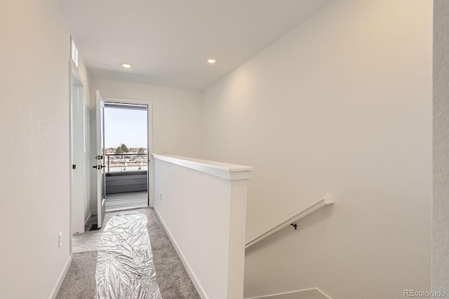 374 N Geneva, Aurora, CO 80010 - corridor featuring an upstairs landing, carpet, baseboards, and recessed lighting