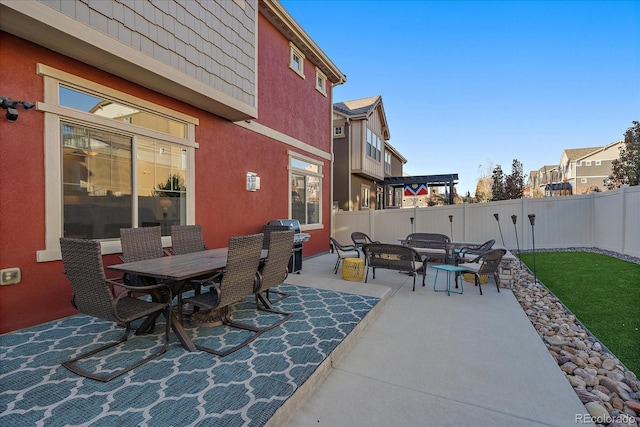 315 Painted Horse Way, Erie, CO 80516 - fenced backyard with a patio area, outdoor dining space, and area for grilling