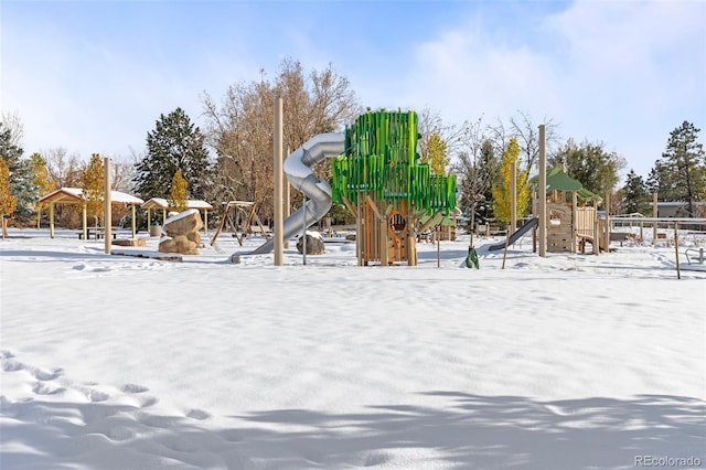 view of snow covered playground