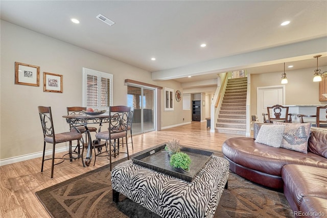 living room with light wood-type flooring