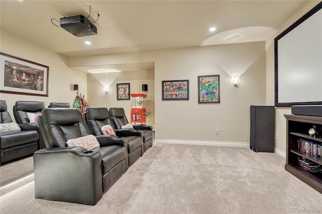 cinema room with light carpet