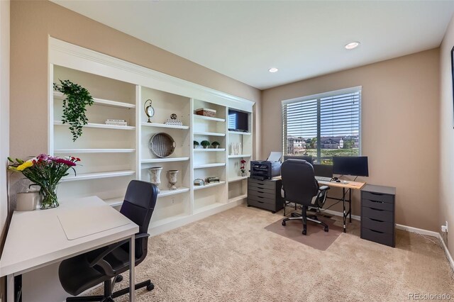 22197 E Stroll Ave, Parker, CO 80138 - home office with carpet flooring, baseboards, and recessed lighting