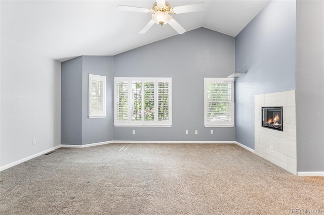 9365 Erminedale Dr, Lone Tree, CO 80124 - unfurnished living room with carpet, healthy amount of natural light, and high vaulted ceiling