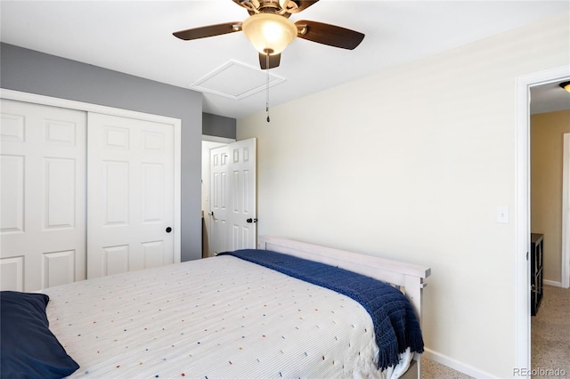 20389 E Powers Pl, Centennial, CO 80015 - carpeted bedroom featuring attic access, a closet, and ceiling fan