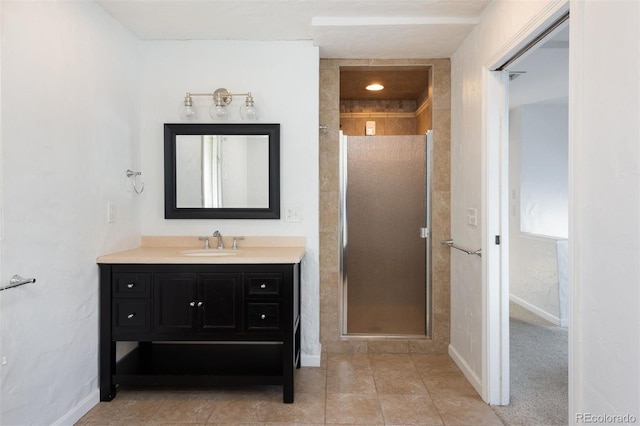 bathroom featuring vanity and walk in shower