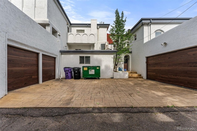 view of patio with a garage