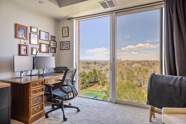 office space with carpet flooring and visible vents