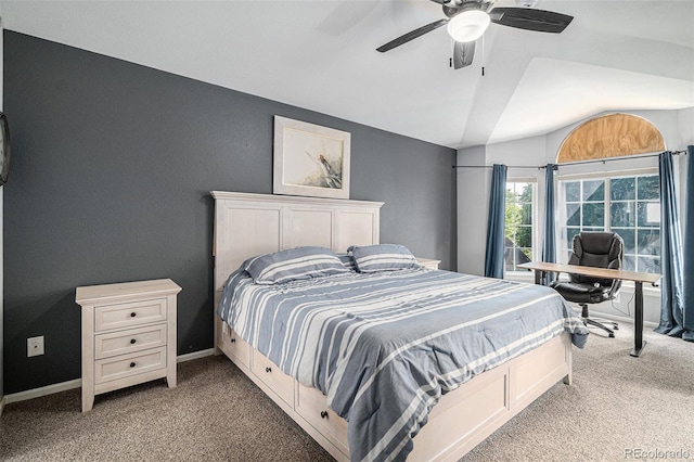 9924 Silver Maple Way, Highlands Ranch, CO 80129 - bedroom with carpet floors, vaulted ceiling, and ceiling fan