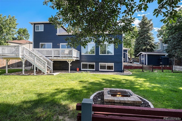 9924 Silver Maple Way, Highlands Ranch, CO 80129 - rear view of property with an outdoor fire pit, a wooden deck, and stairway