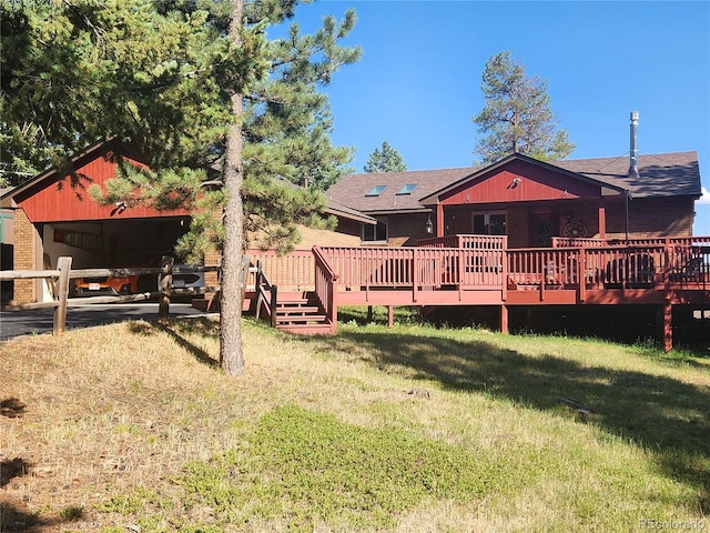 view of yard with a shed and a deck