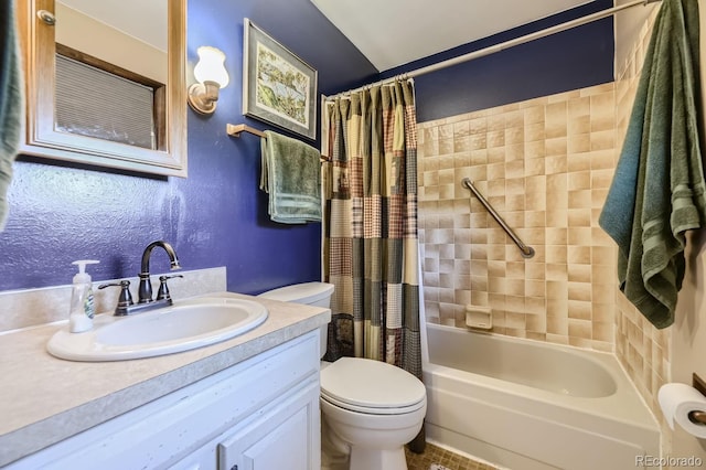 full bathroom featuring vanity, toilet, and shower / tub combo with curtain