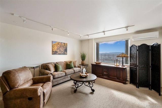 1020 15th St Unit 42A, Denver, CO 80202 - living room featuring track lighting, a wall mounted AC, and light colored carpet