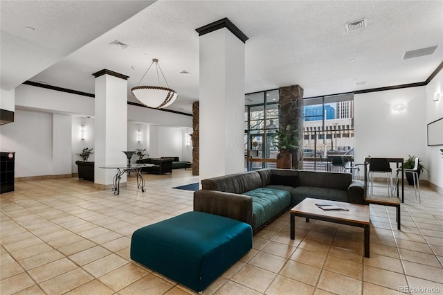 1020 15th St Unit 42A, Denver, CO 80202 - common area with crown molding, floor to ceiling windows, and a textured ceiling