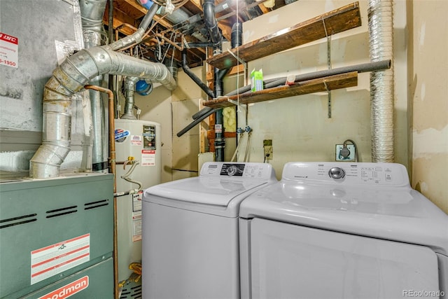 15628 E Girard Pl, Aurora, CO 80013 - laundry area featuring gas water heater, washer and dryer, and heating unit