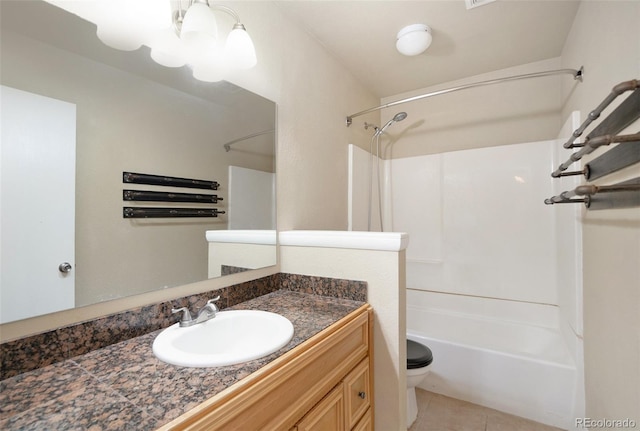 full bathroom with vanity, tile patterned floors, bathing tub / shower combination, and toilet