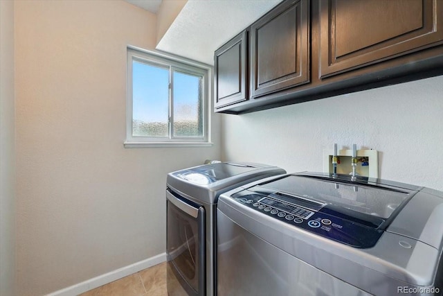 4150 Gleneagle Ct, Colorado Springs, CO 80909 - laundry area with washing machine and dryer, cabinet space, baseboards, and light tile patterned floors