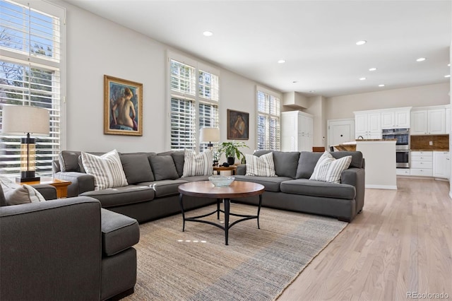 301 Garfield St Unit 1E, Denver, CO 80206 - living room with light wood-style flooring and recessed lighting