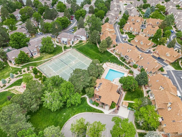 12655 E Pacific Cir Unit E, Aurora, CO 80014 - aerial view of property's location featuring nearby suburban area and a pool area