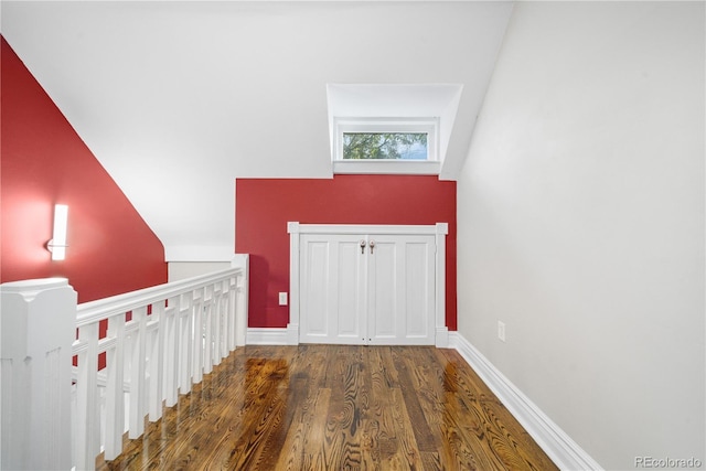 3254 Newton St, Denver, CO 80211 - corridor with wood finished floors, an upstairs landing, and high vaulted ceiling