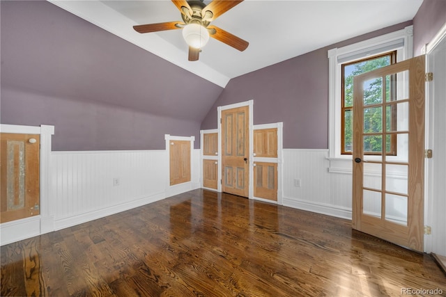 3254 Newton St, Denver, CO 80211 - bonus room with a wainscoted wall, wood finished floors, ceiling fan, and vaulted ceiling