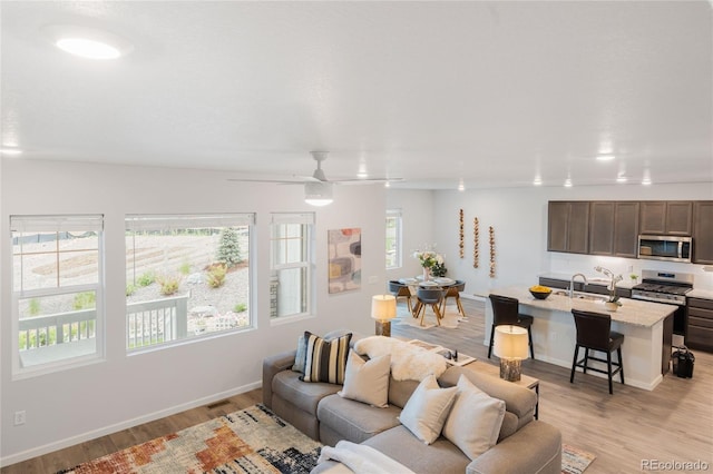 8582 Cheraw St, Littleton, CO 80125 - living area featuring light wood-type flooring and ceiling fan