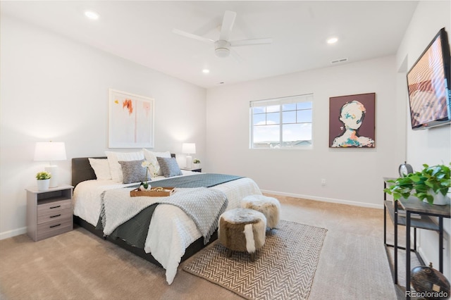 8582 Cheraw St, Littleton, CO 80125 - bedroom featuring light colored carpet, recessed lighting, and ceiling fan