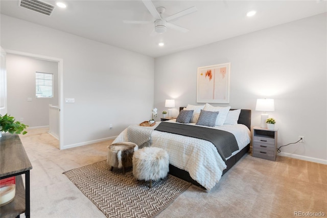 8582 Cheraw St, Littleton, CO 80125 - bedroom with light carpet, recessed lighting, and a ceiling fan