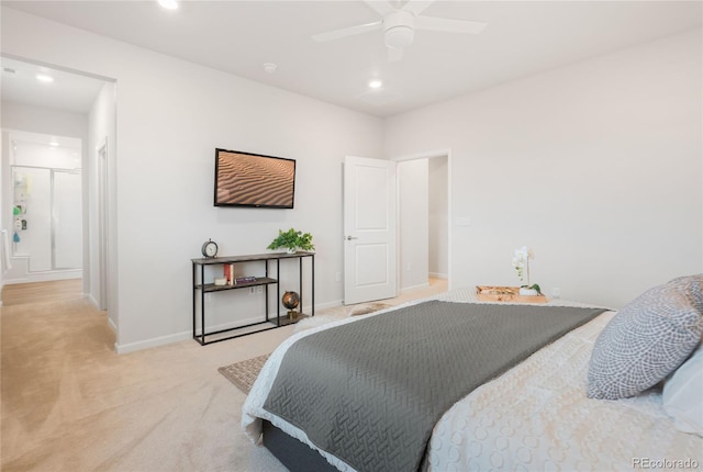 8582 Cheraw St, Littleton, CO 80125 - bedroom featuring recessed lighting, light colored carpet, and a ceiling fan