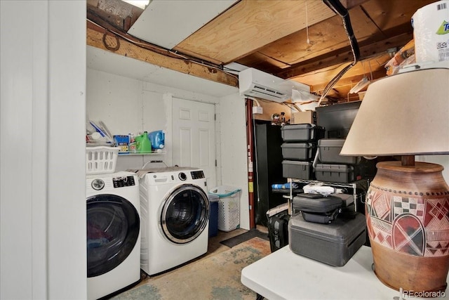 5211 Dover St, Arvada, CO 80002 - clothes washing area with an AC wall unit and washing machine and dryer