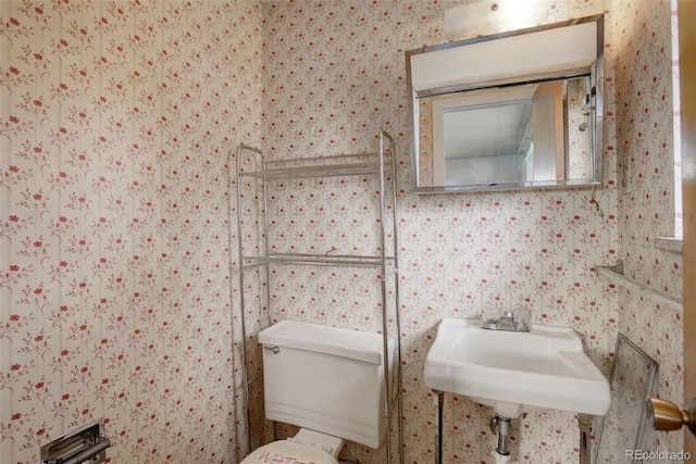 1720 S Balsam St, Lakewood, CO 80232 - bathroom featuring a sink, toilet, and wallpapered walls