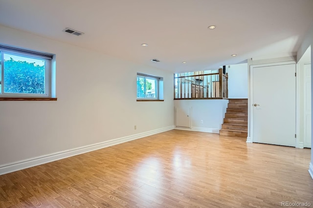 4664 S Zang St, Morrison, CO 80465 - empty room featuring stairway, light wood-style flooring, and recessed lighting