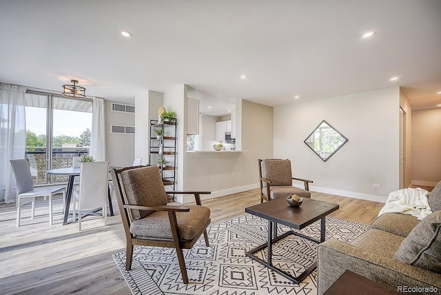 living room featuring light hardwood / wood-style flooring