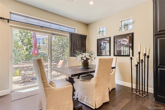 dining area featuring dark wood-type flooring