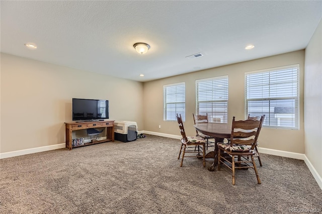 dining area featuring a wealth of natural light and carpet floors