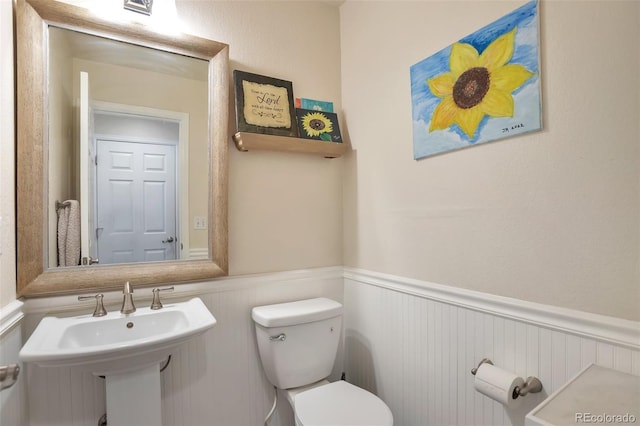 9889 Aftonwood St, Highlands Ranch, CO 80126 - half bathroom with a wainscoted wall, a sink, and toilet