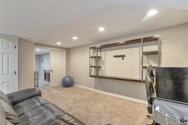 9889 Aftonwood St, Highlands Ranch, CO 80126 - workout room featuring carpet floors, recessed lighting, and baseboards