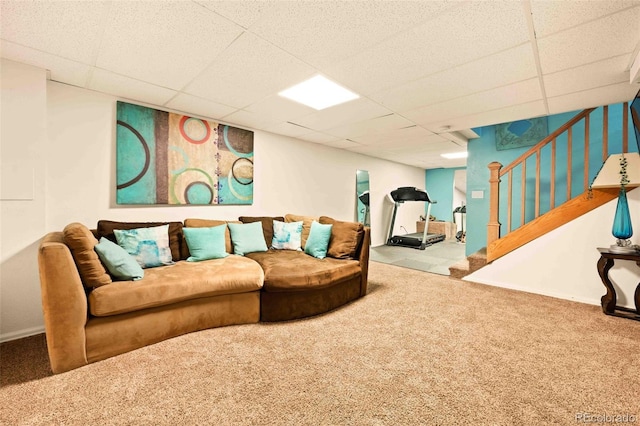 12234 W Saratoga Ave, Morrison, CO 80465 - carpeted living room featuring a drop ceiling and stairs