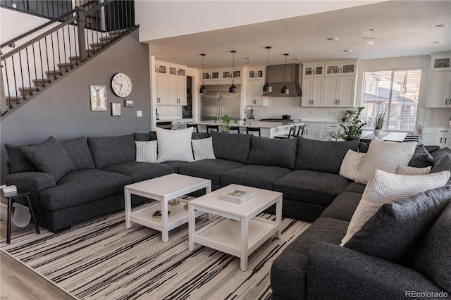 living room featuring light wood-type flooring