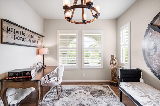 15205 W Baker Ave, Lakewood, CO 80228 - office with a chandelier, wood finished floors, and baseboards