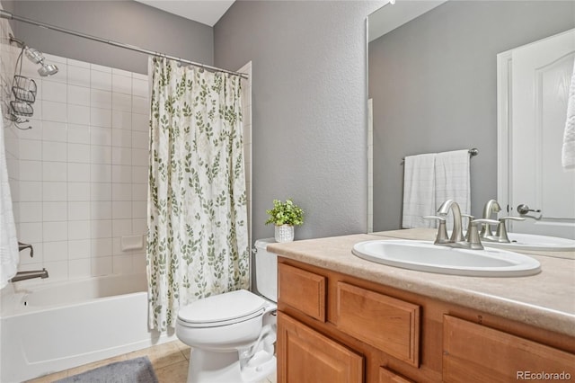 8677 S Buchanan Way, Aurora, CO 80016 - bathroom featuring vanity, shower / bath combination with curtain, and tile patterned floors