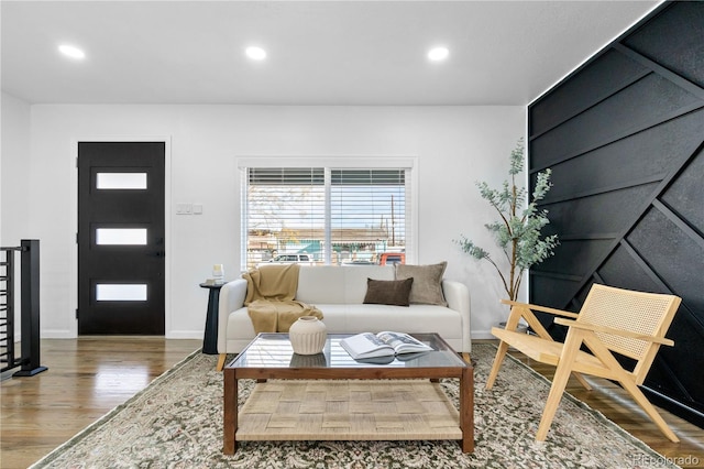 living room with wood-type flooring