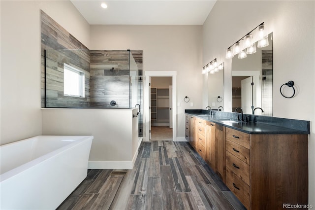 bathroom with vanity and separate shower and tub