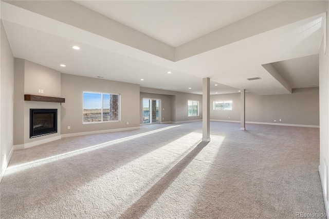 basement with light carpet