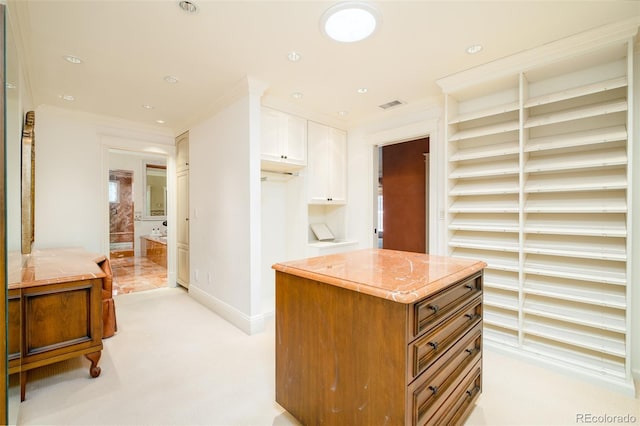 spacious closet featuring light colored carpet