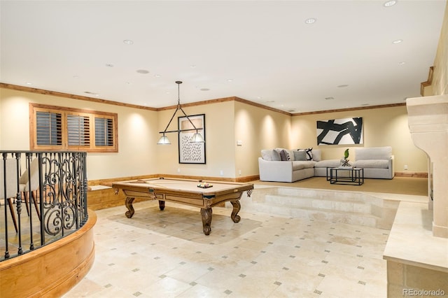 playroom featuring ornamental molding and pool table