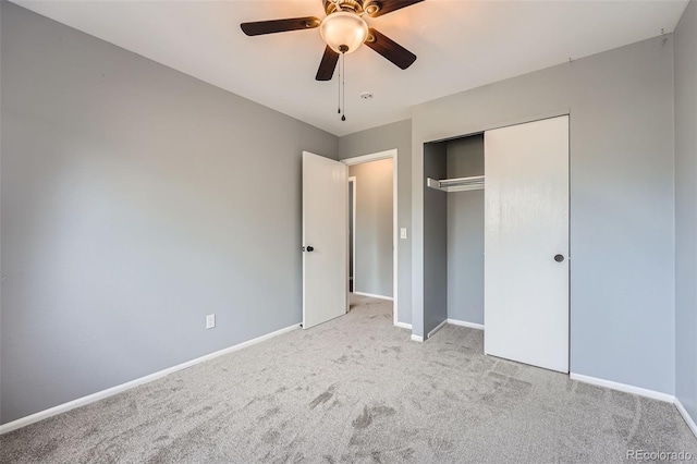 18984 E Kent Cir, Aurora, CO 80013 - unfurnished bedroom with light carpet, baseboards, a closet, and a ceiling fan